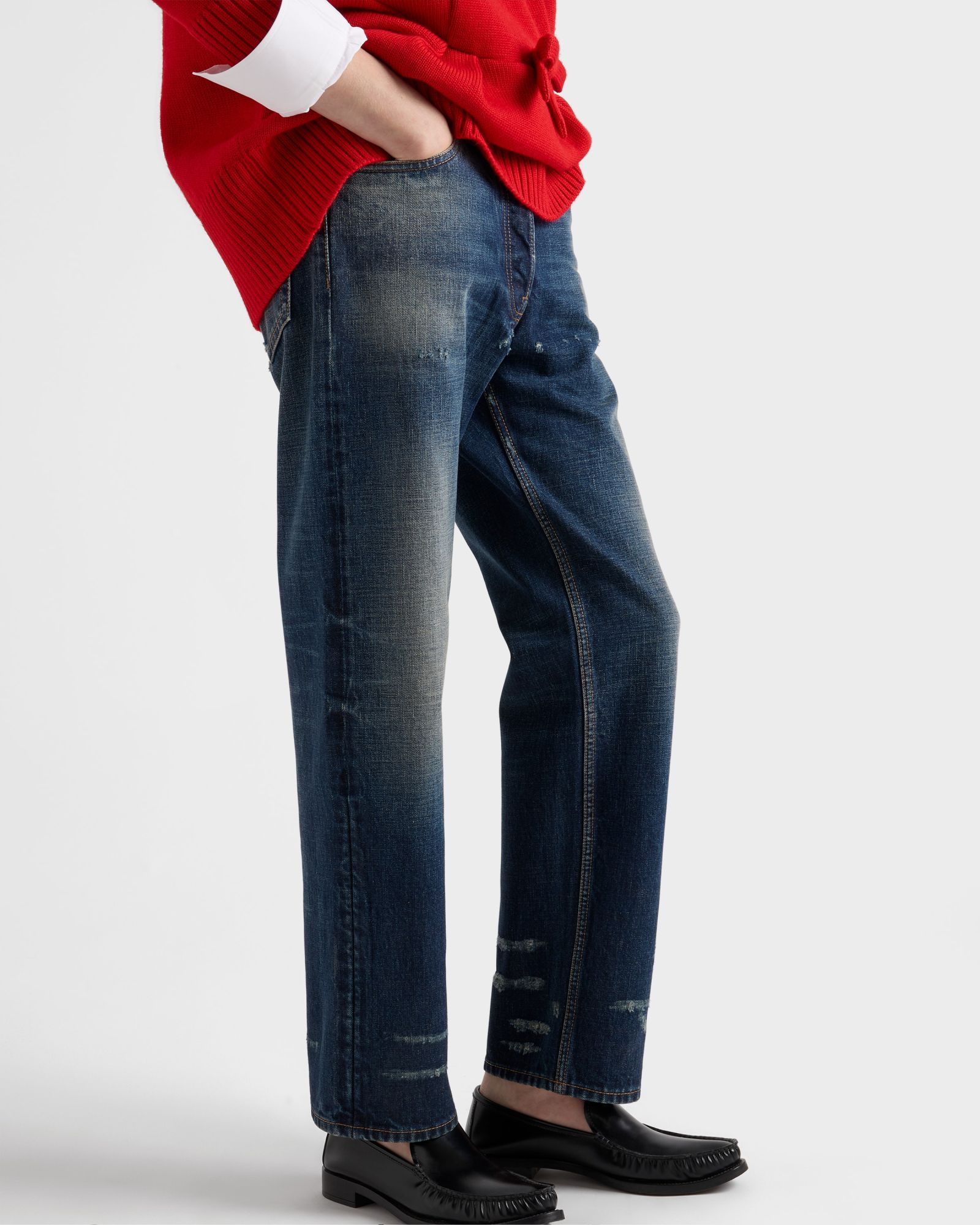 Prada Five Pocket Trousers With Distressed Faded Effect In Blue