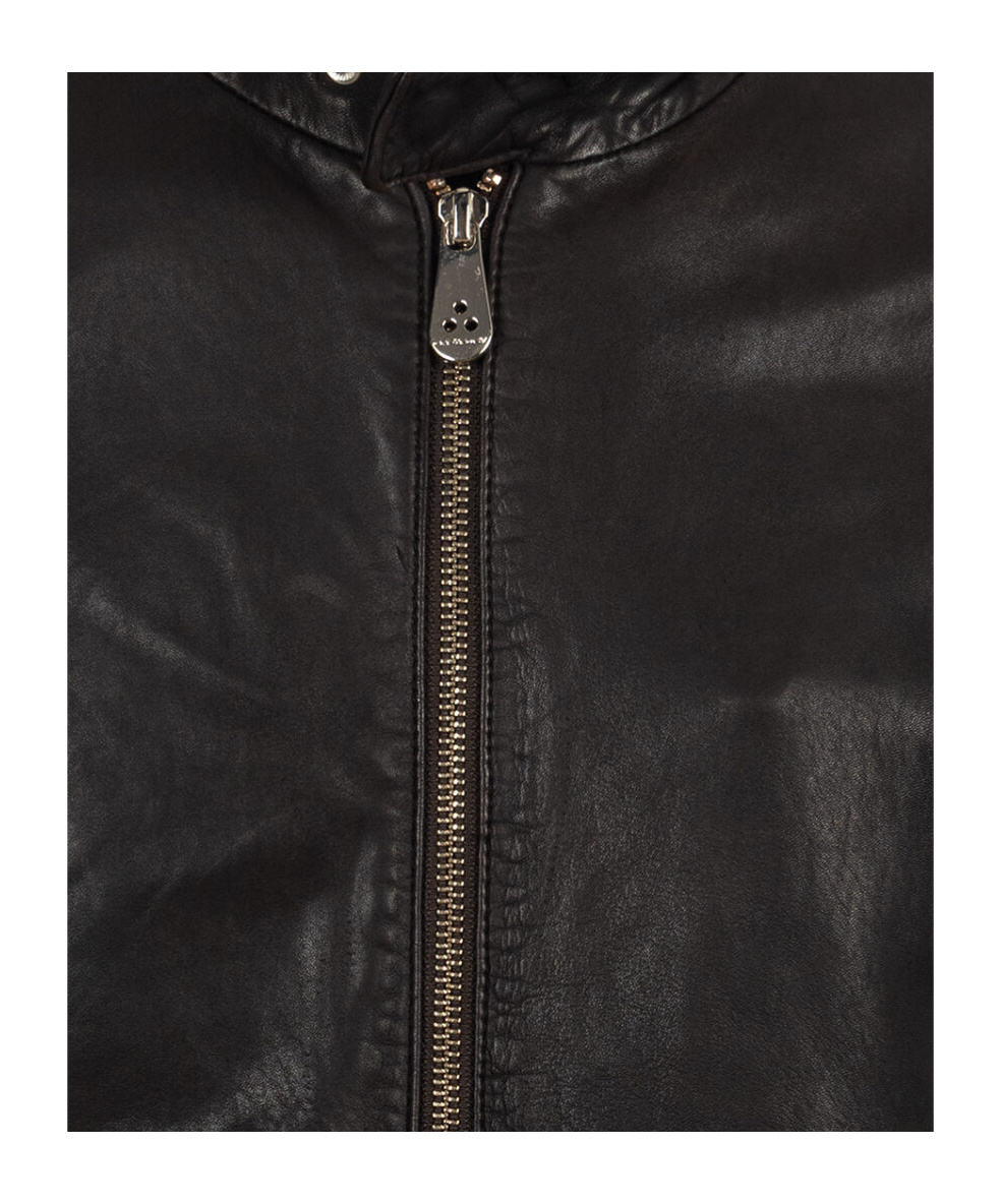 Peuterey Zippered Leather Jacket In Black