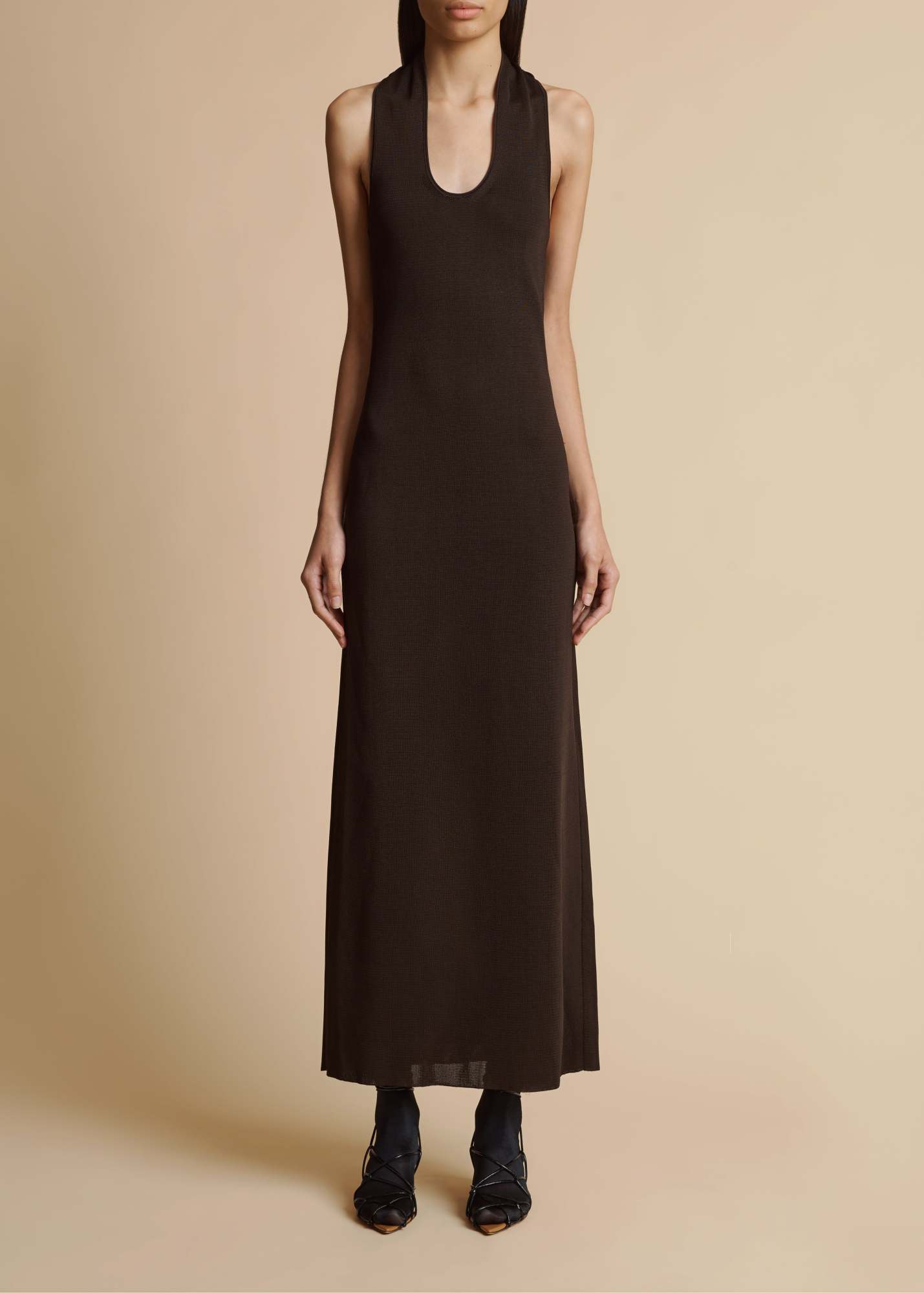 Khaite Coraline Knit Halter Maxi Dress In Black