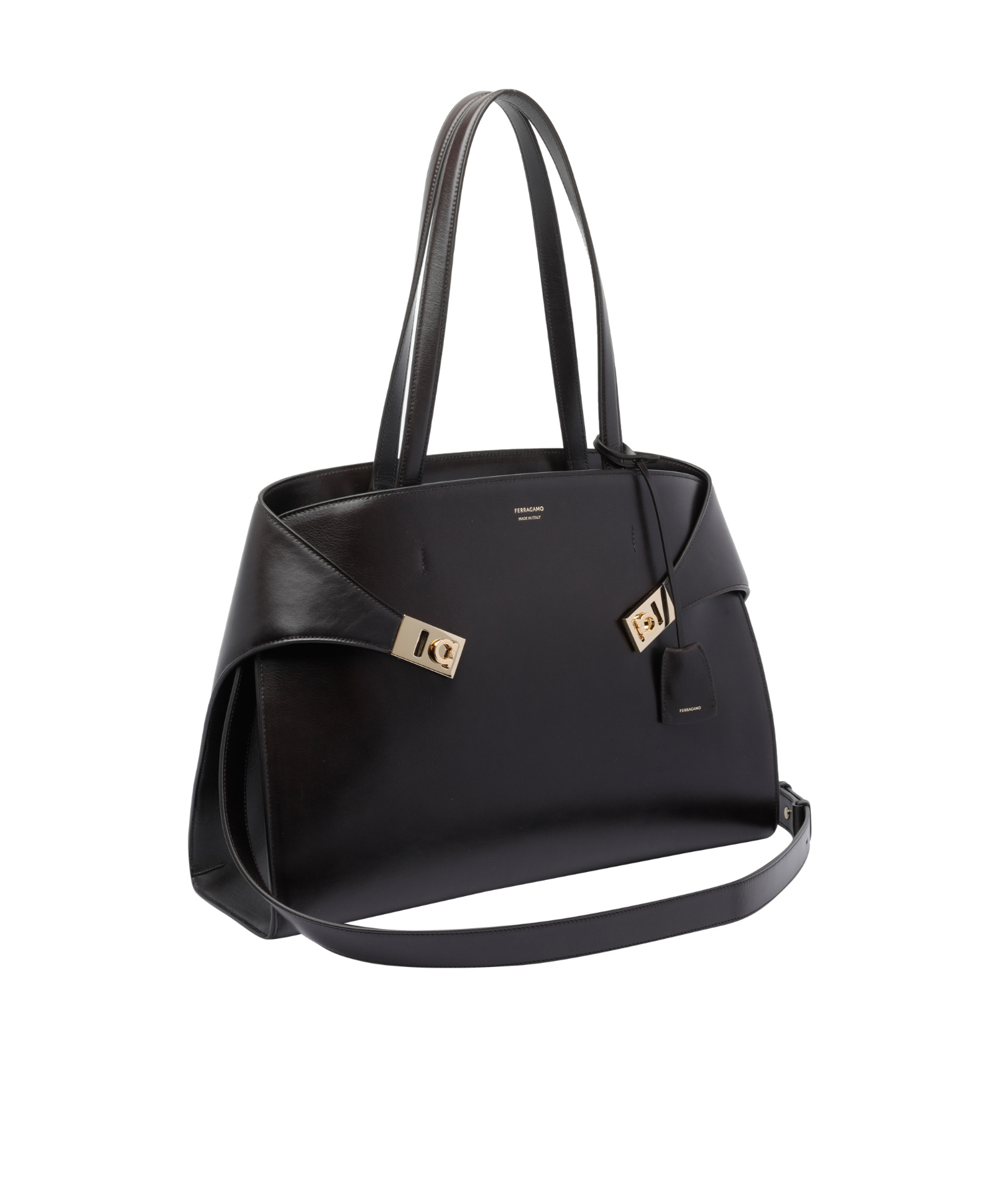 Ferragamo Leather Shoulder Bag Featuring Dual Straps In Black