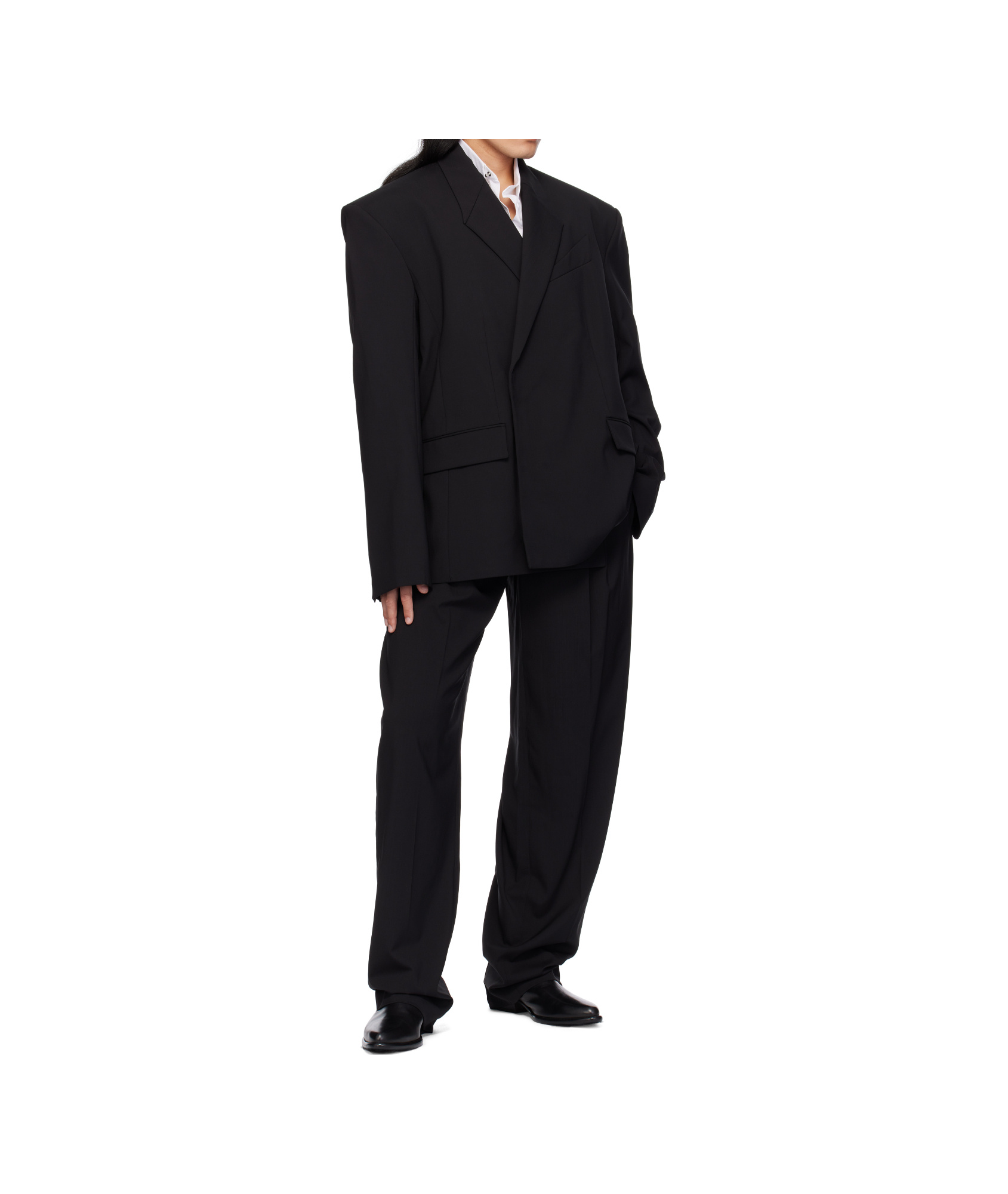Mugler Black Pleated Wide Leg Trousers In Black
