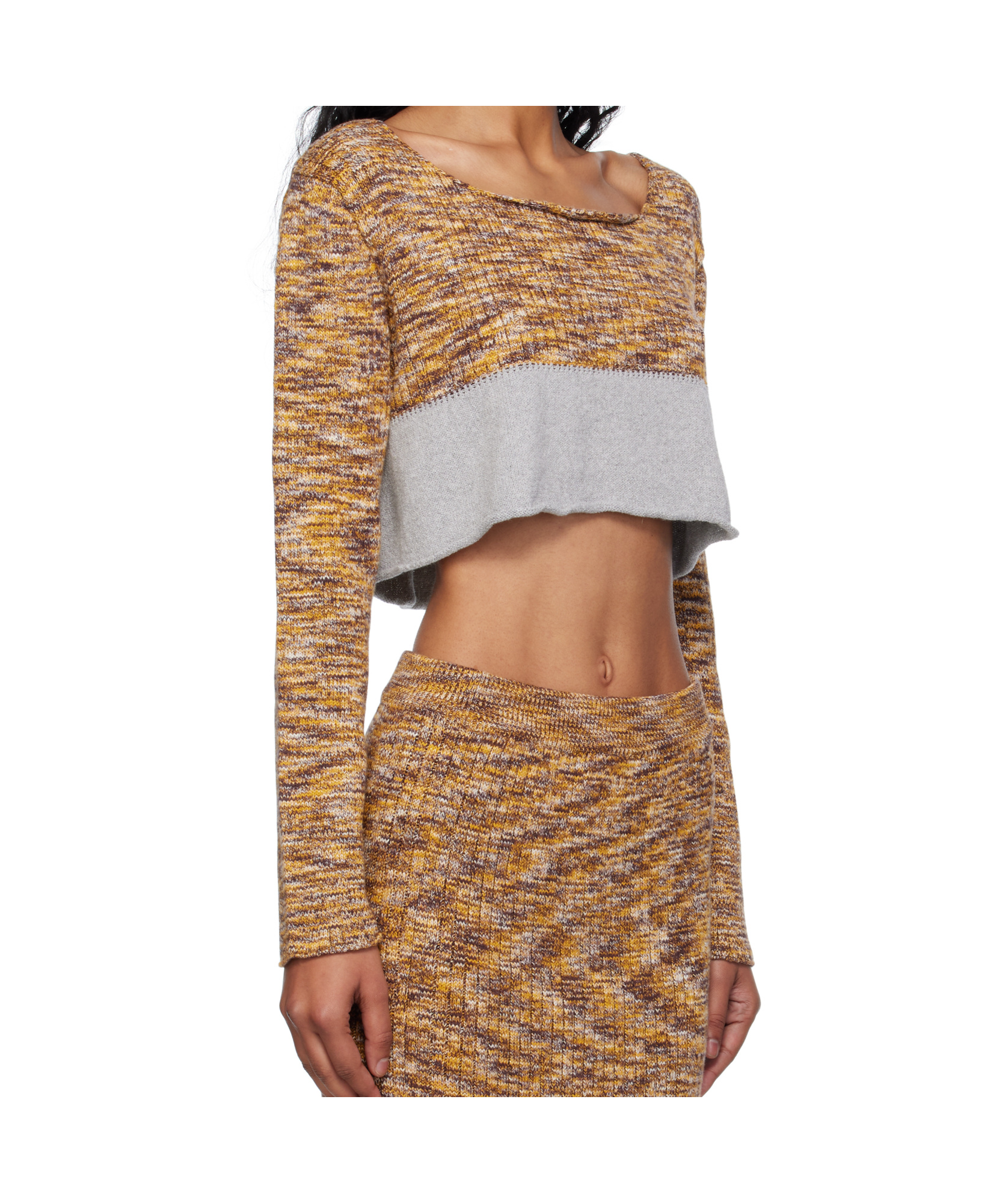 Baserange Multicolor Waste Cropped Sweater In Brown