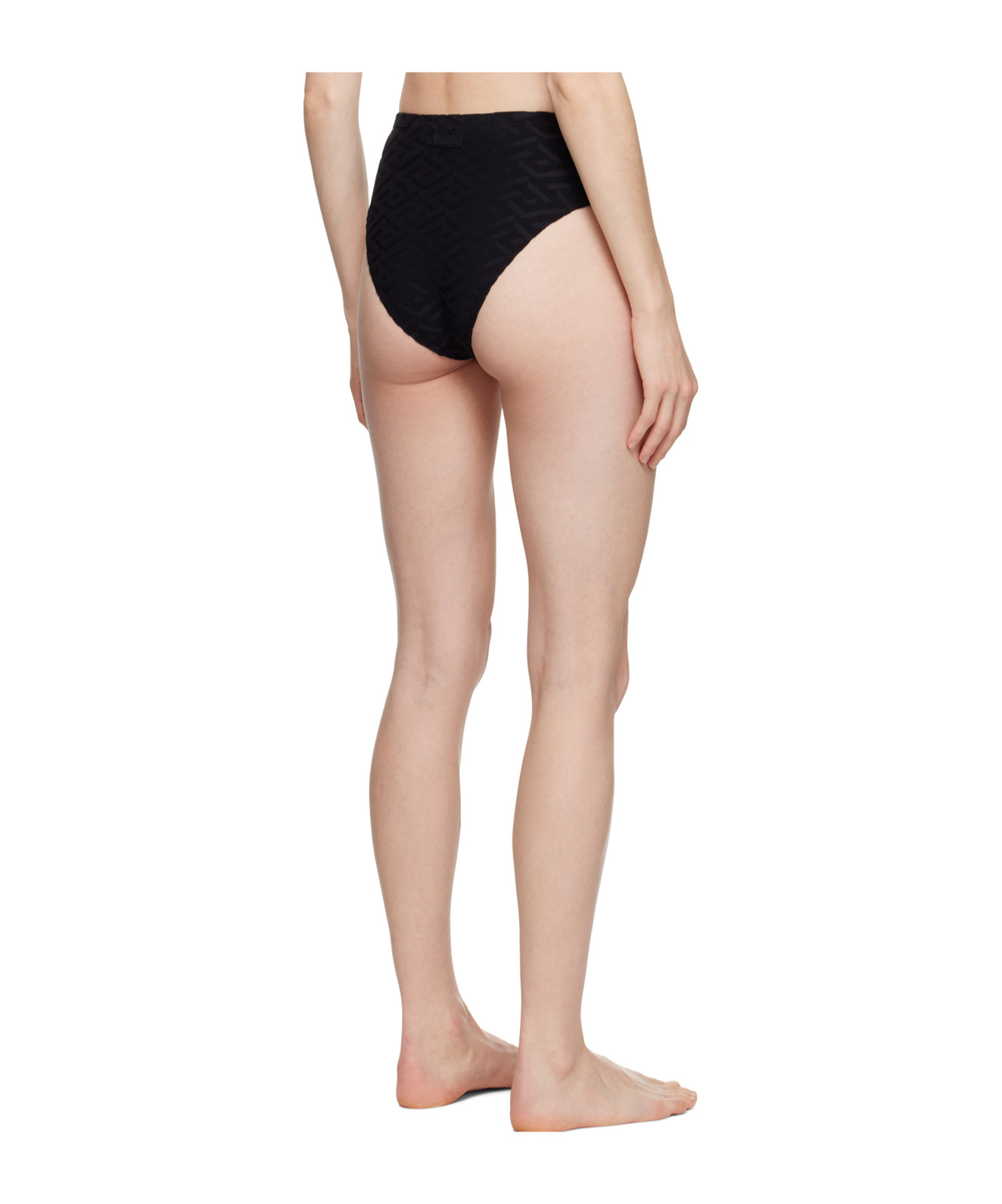 Versace Debossed-monogram High-waisted Bikini Bottom In Nude