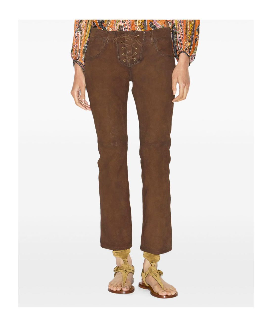 Isabel Marant Vanel Lace-up Suede Straight-leg Pants In Brown