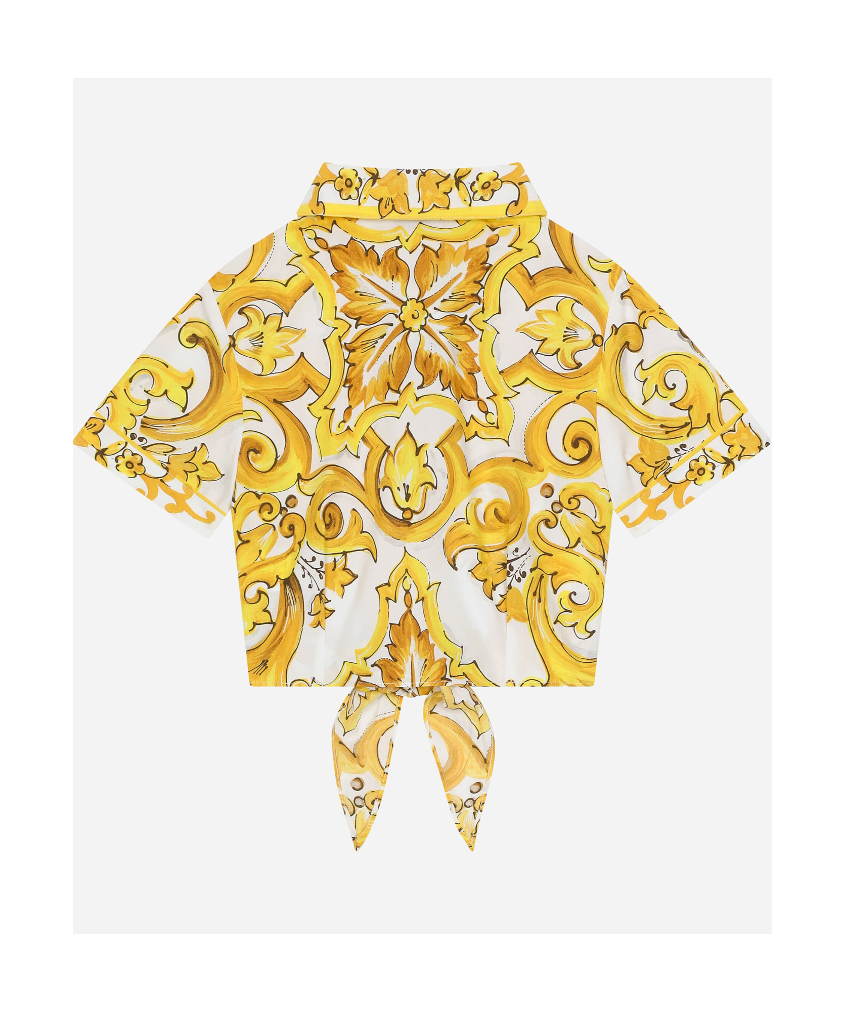 Dolce & Gabbana Majolica Tie Cropped Shirt In Multicolor