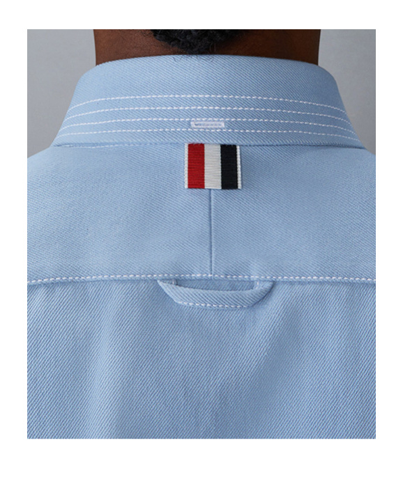 Thom Browne Cropped Denim Shirt With Contrast Stitching In Blue