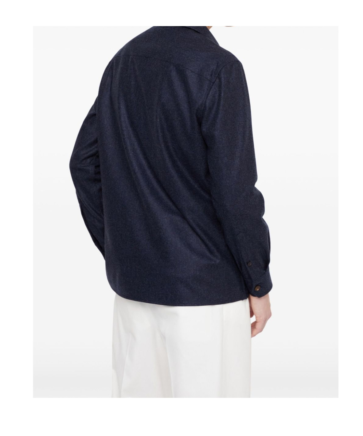 Brunello Cucinelli Virgin Wool Flannel Overshirt With Pockets In Blue