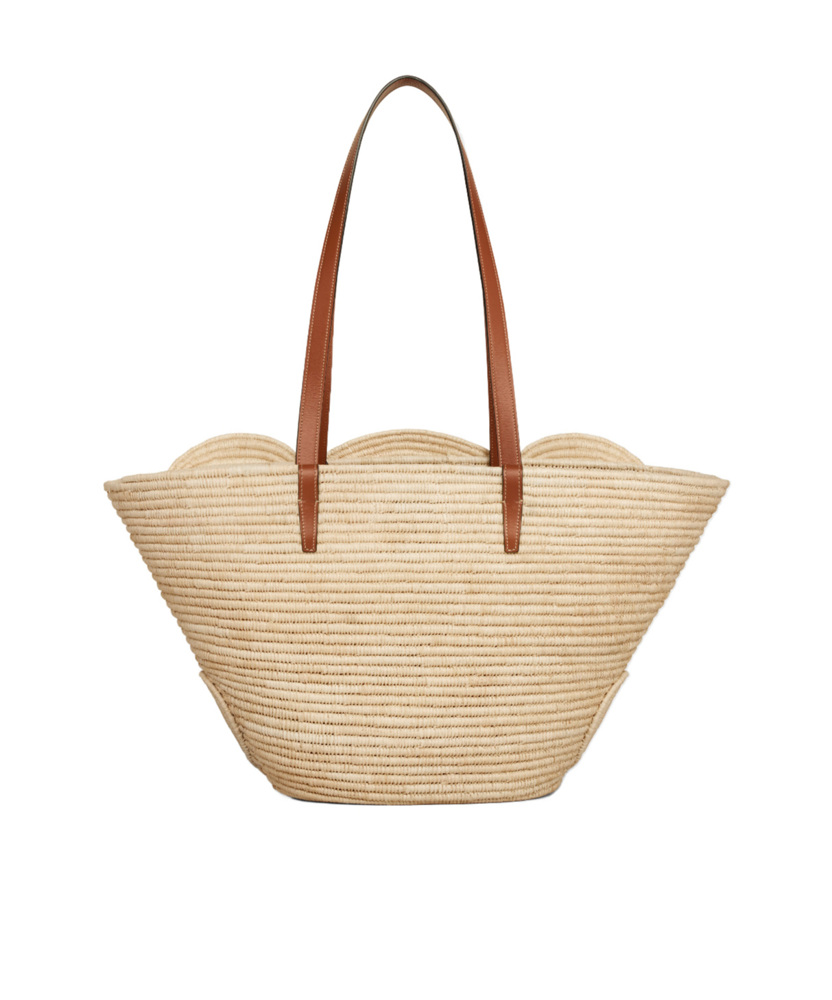 Celine Classic Panier Medium Triomphe Woven Bag In Raffia And Calfskin In Brown