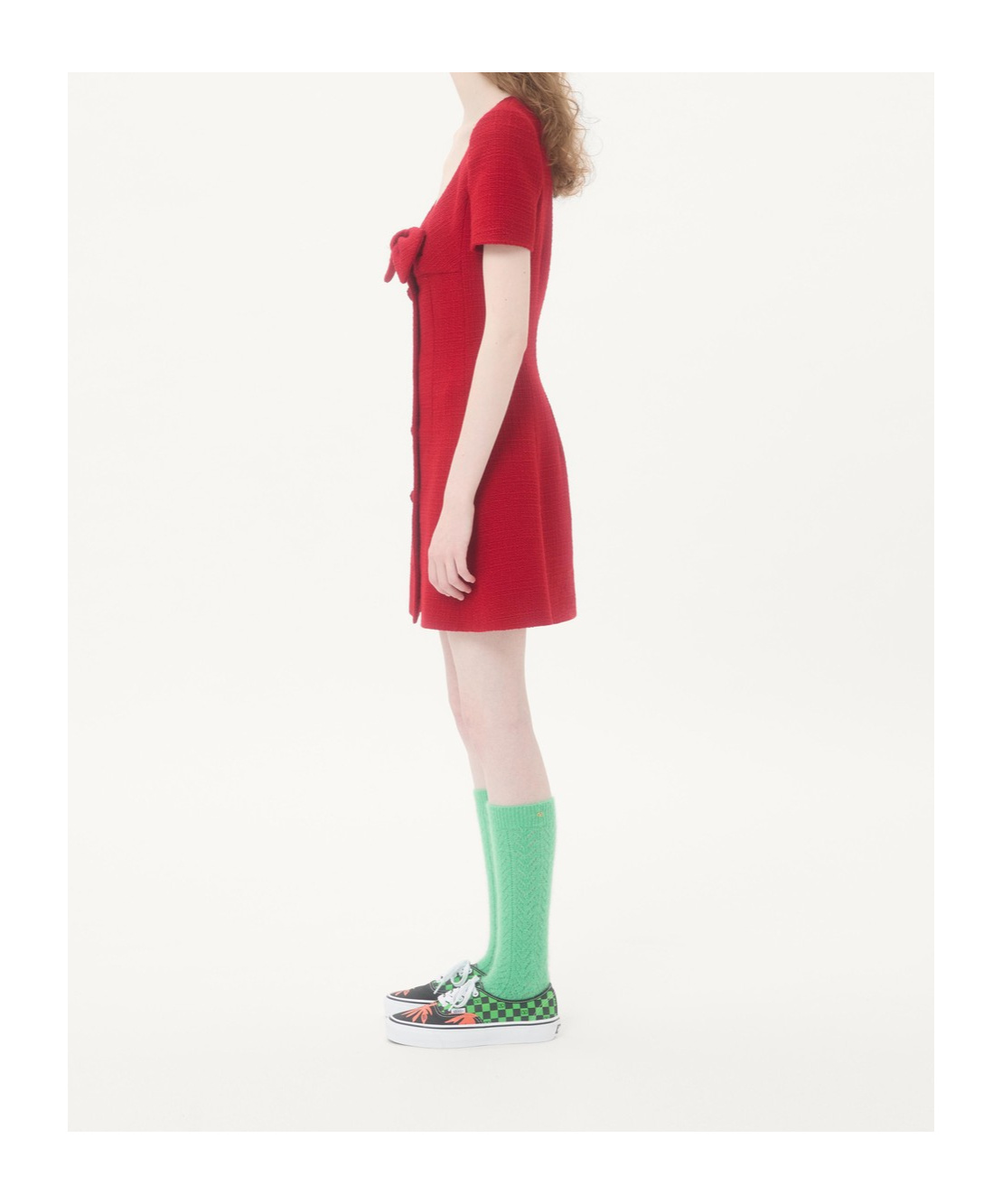 Valentino Bow-detailed Wool-blend Tweed Mini Dress In Red