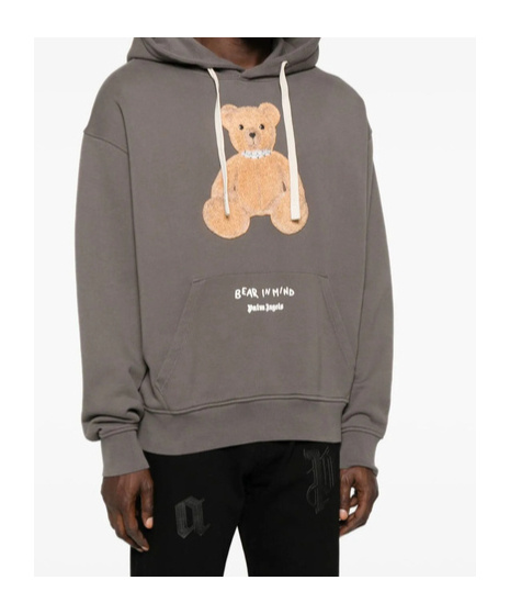 Palm Angels Bear-print Hoodie In Gray
