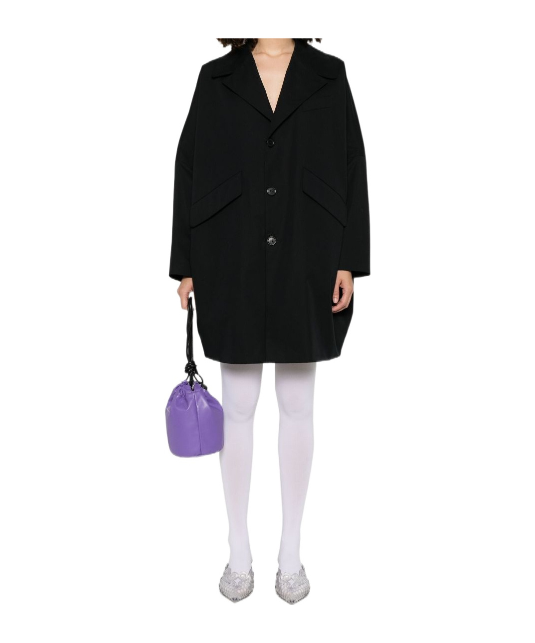 Mm6 Maison Margiela Long-sleeved Short Coat In Black