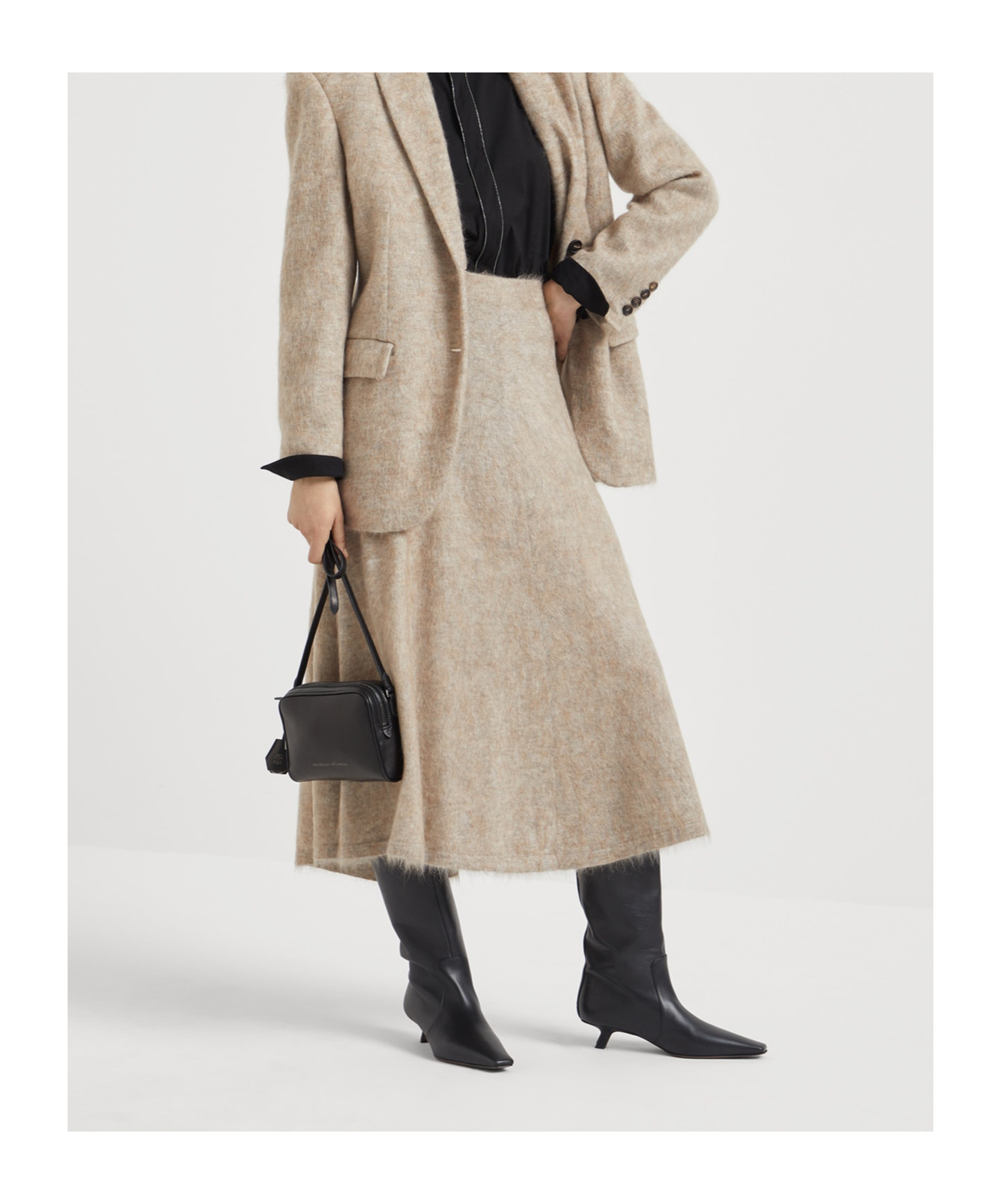 Brunello Cucinelli Wool And Cashmere-blend Midi Skirt In Nude