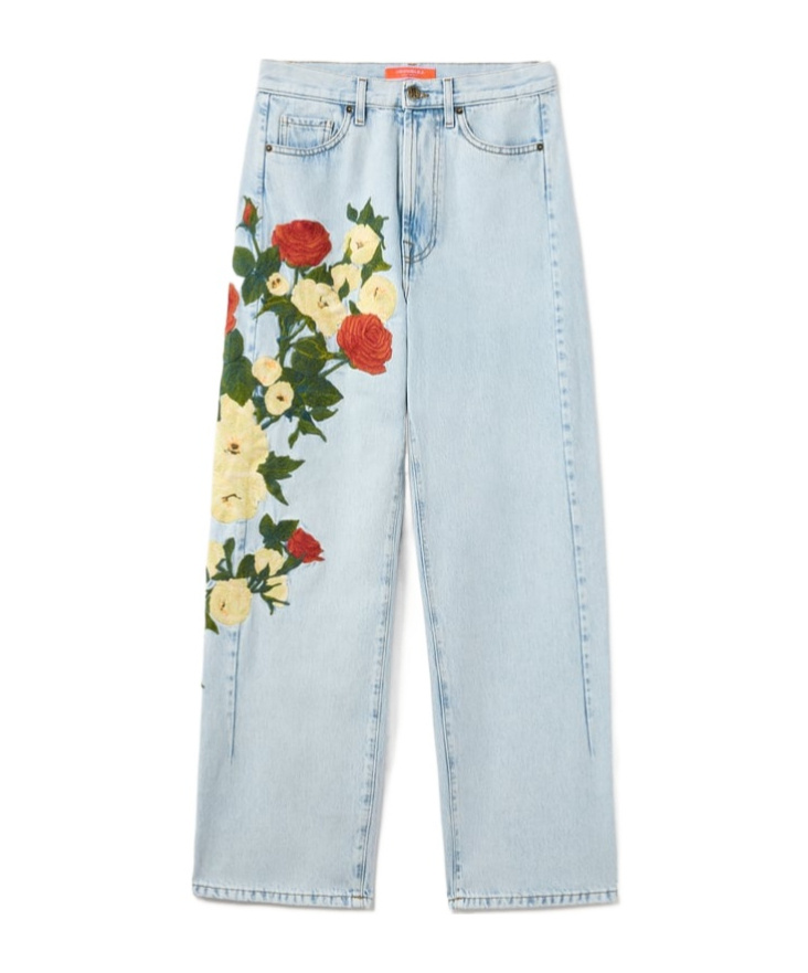 La Doublej The Barrel Embroidered-floral Jeans In Multi