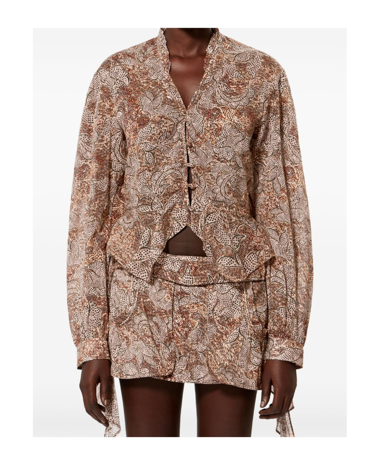 Isabel Marant Women's Celeny Printed Cotton Cinched Blouse In Brown