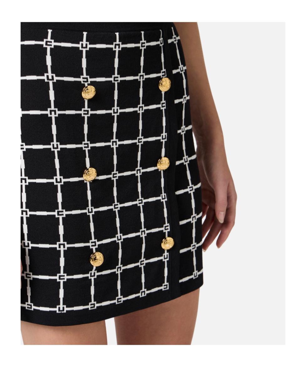 Shop Elisabetta Franchi Grid-patterned Buttoned Mini Skirt In Black