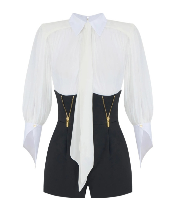 Elisabetta Franchi Romper Suit In Georgette And Technical Fabric In Multi-color