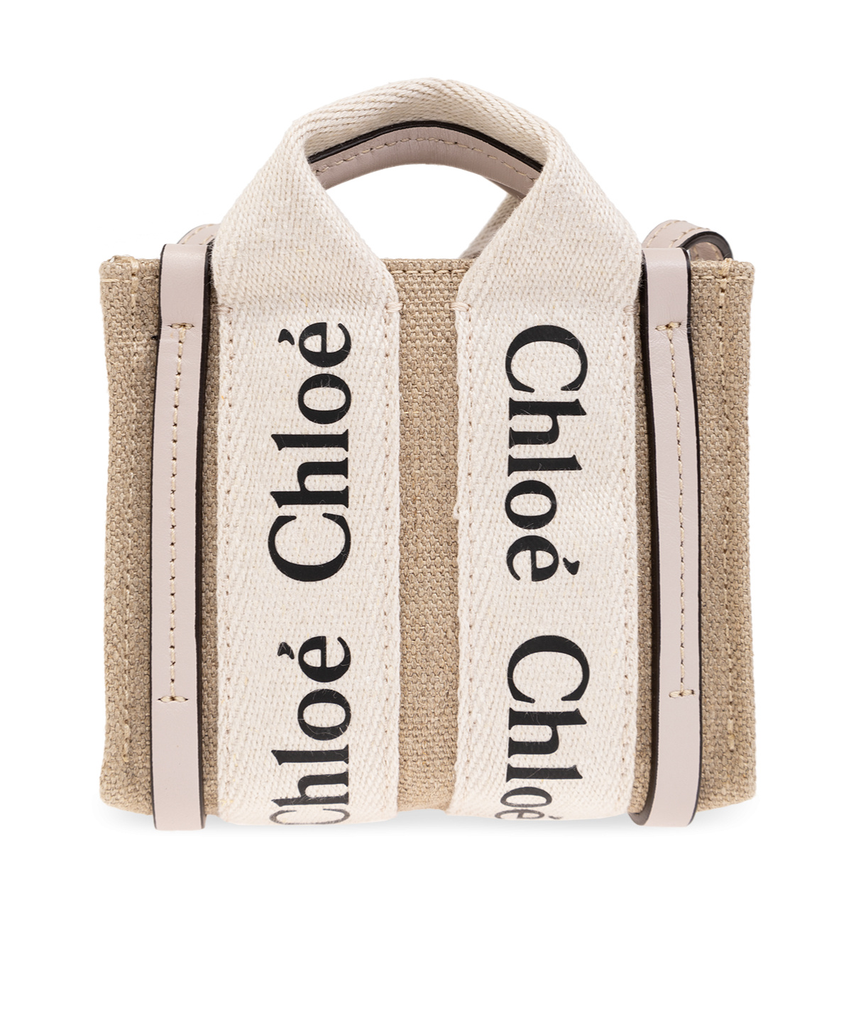 Chloé Chloe Nano Woody Linen Canvas Tote In Nude