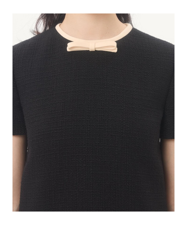 Valentino Short Dress In Plain Wool Tweed In Black
