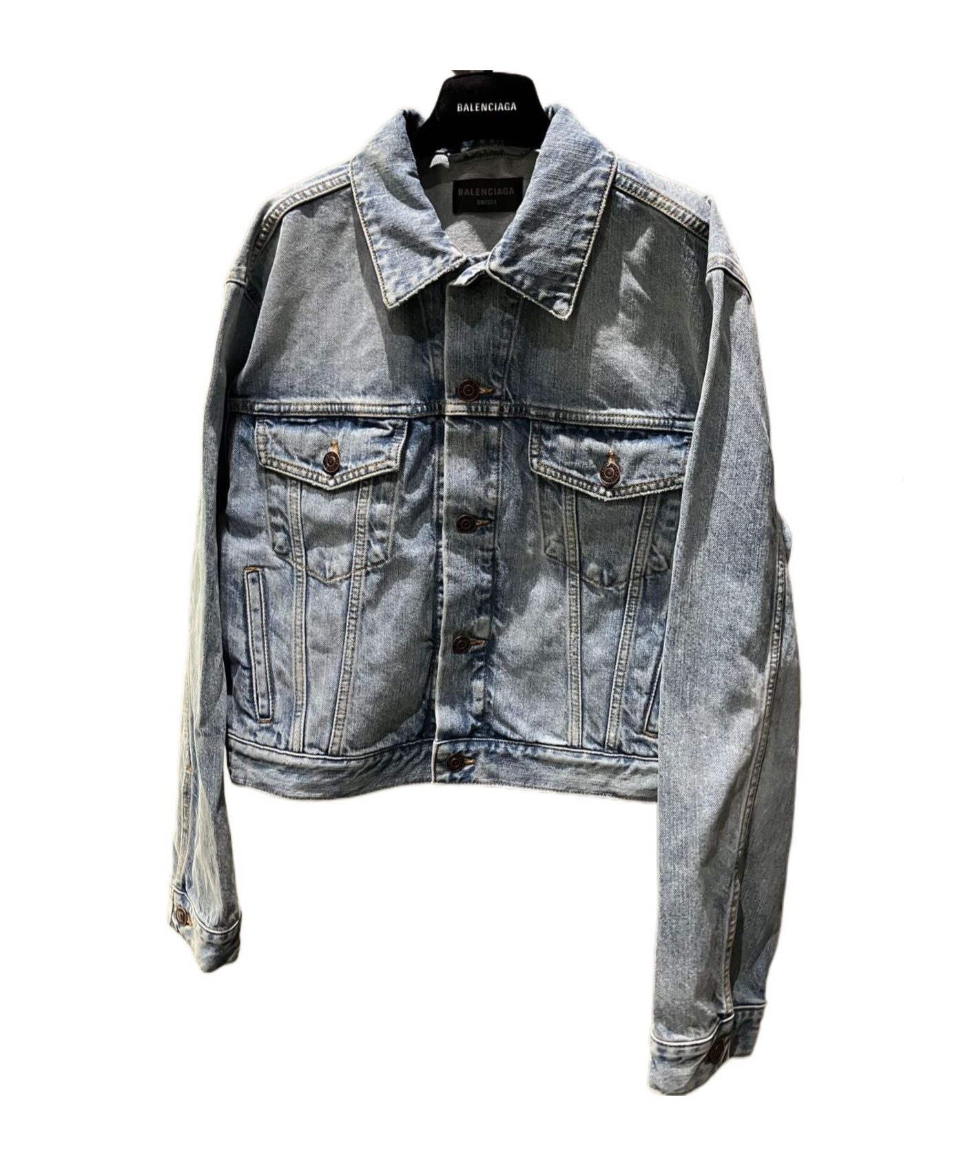 Balenciaga Button Long-sleeved Denim Coat In Gray