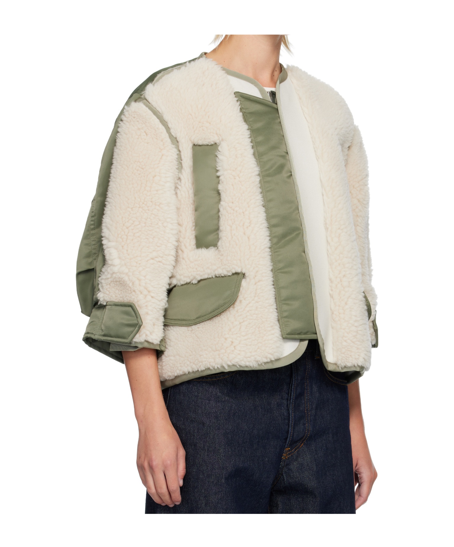 Sacai Crew Neck Zip-up Jacket In White