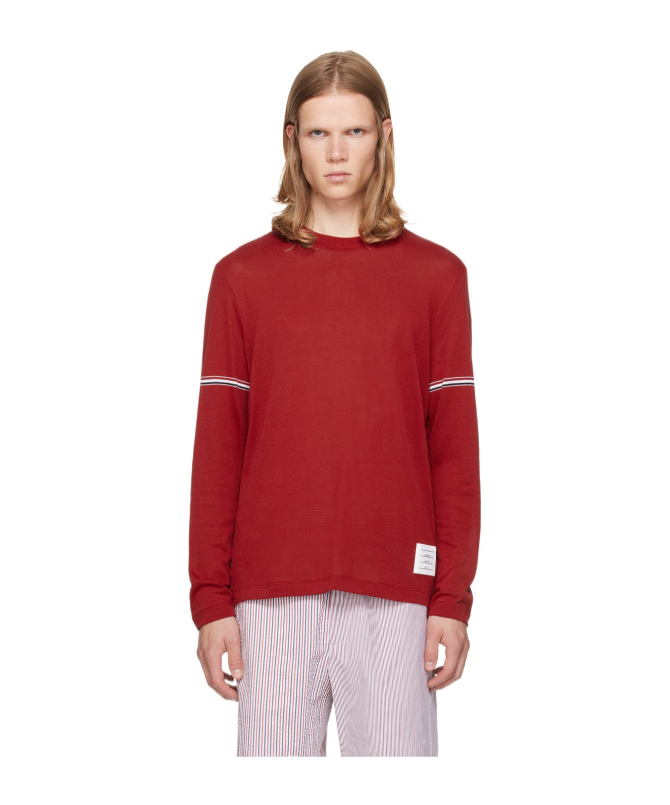 Thom Browne Striped Long-sleeved T-shirt In Red