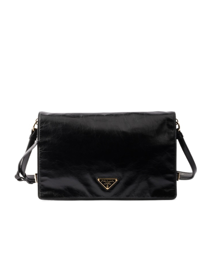 Prada Flap Soft Leather Shoulder Bag In Black