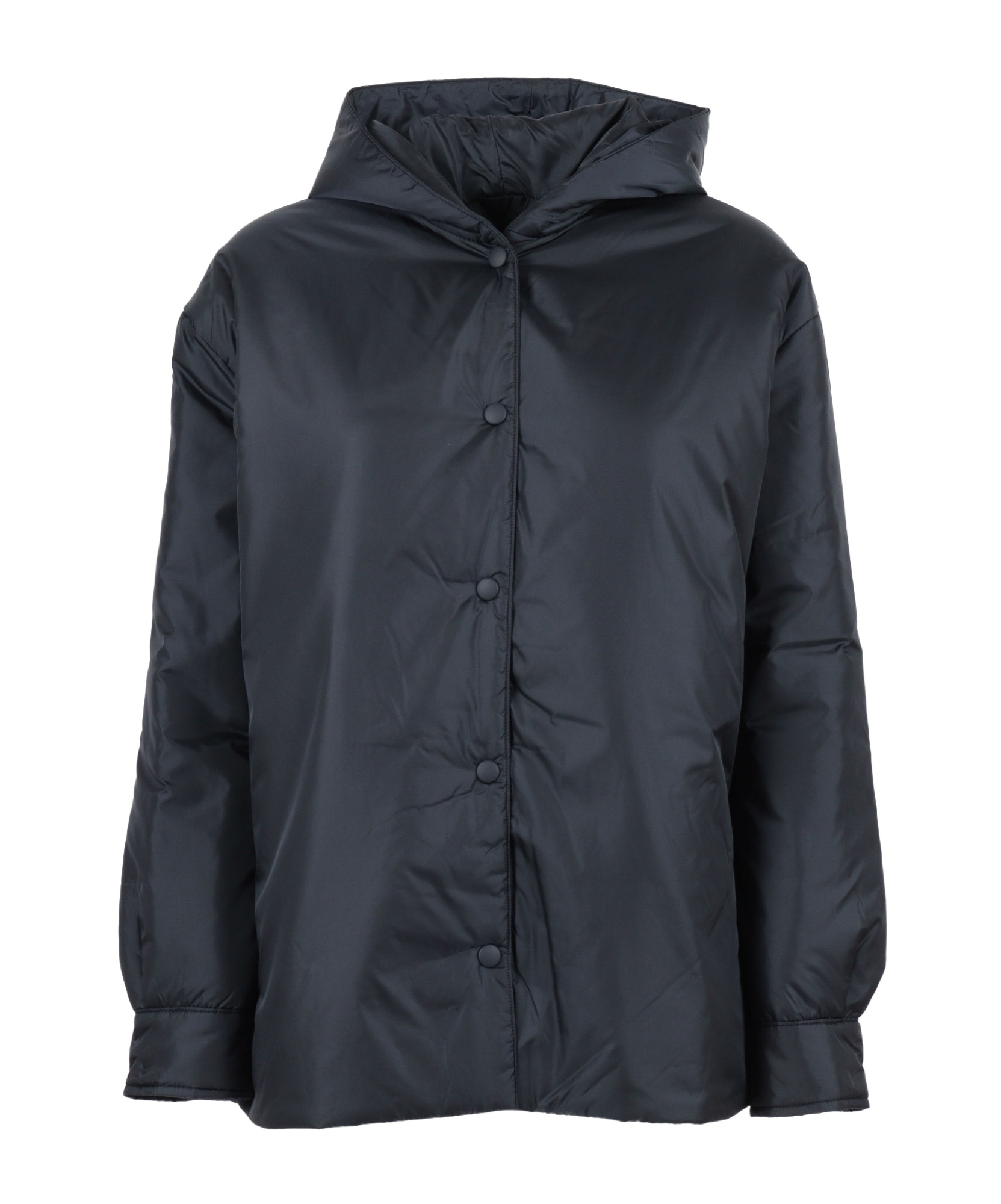 Aspesi Hooded Black Jacket With Snap Button Closure In Black