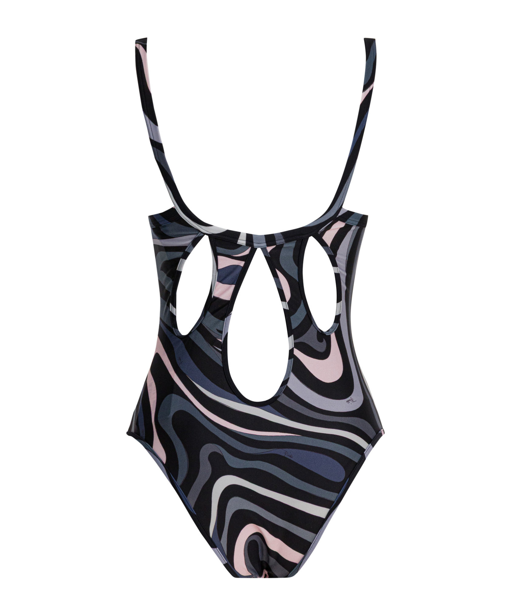 Pucci Swirl Pattern One-piece Swimsuit With Scoop Neckline In Black