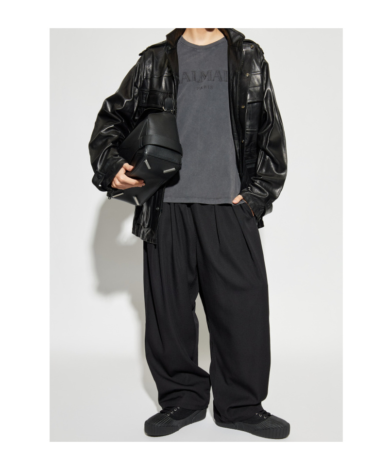 Balmain Lambskin Leather Mid Length Parka Clothing In Black