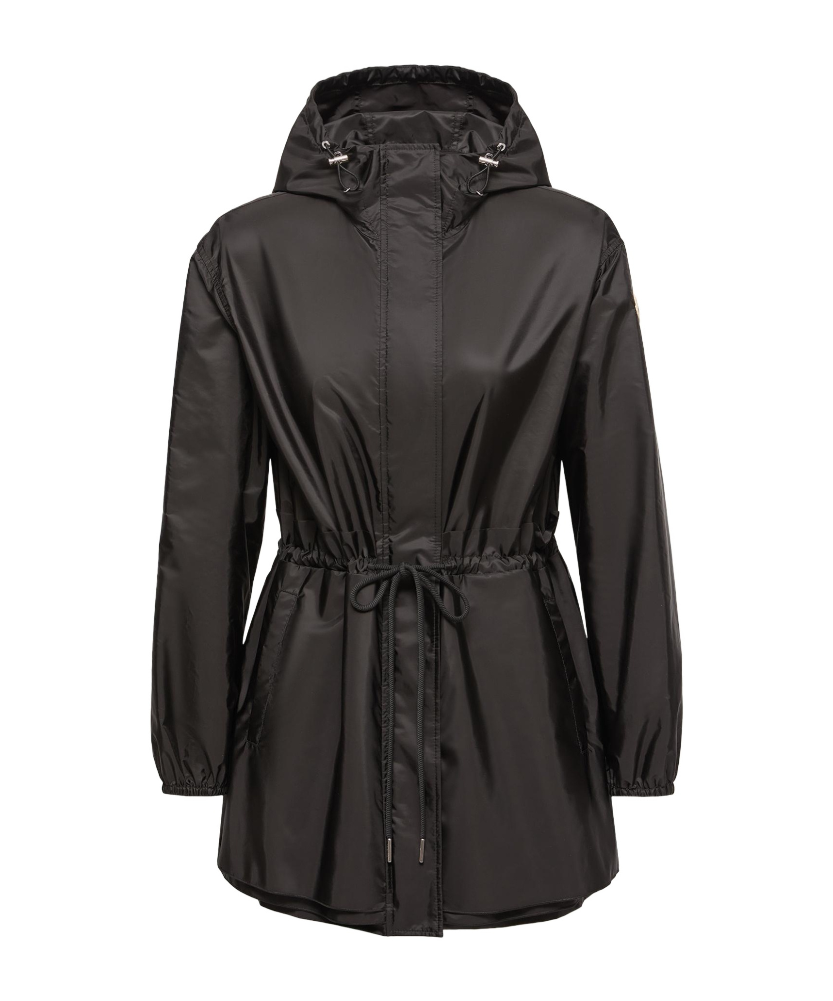 Moncler Weteau Ruched-trim Hooded Mid-length Jacket In Black