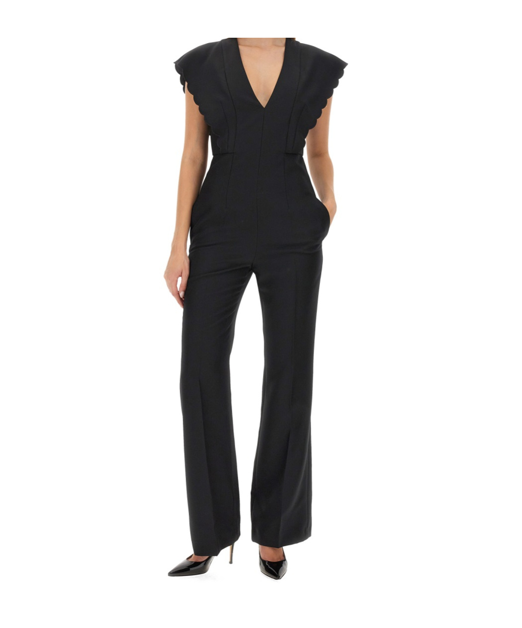 Philosophy Di Lorenzo Serafini Tailored Waist Flare Jumpsuit In Black
