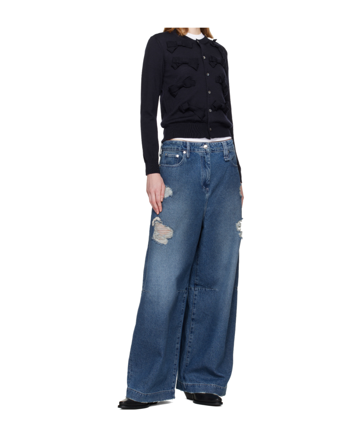 Comme Des Garçons Bow Cardigan In Blue