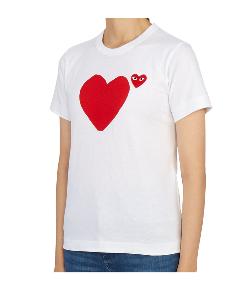 Comme Des Garçons Heart Print T-shirt In White