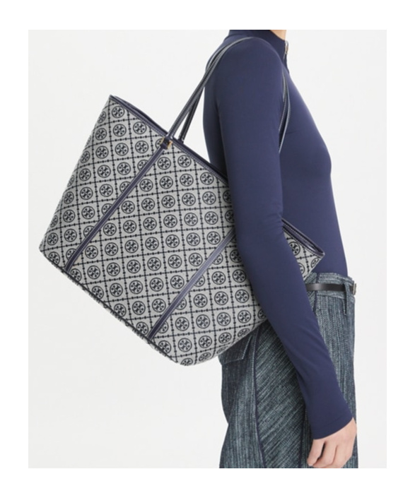 Tory Burch Small T Monogram Jacquard Tote In Gray
