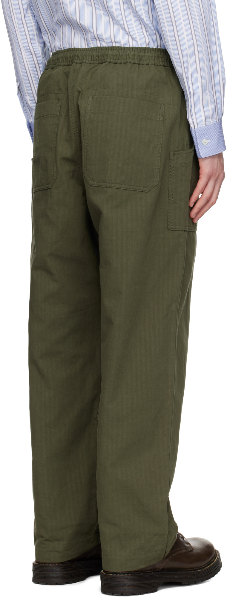 Comme Des Garçons Khaki Linen Herringbone Trousers