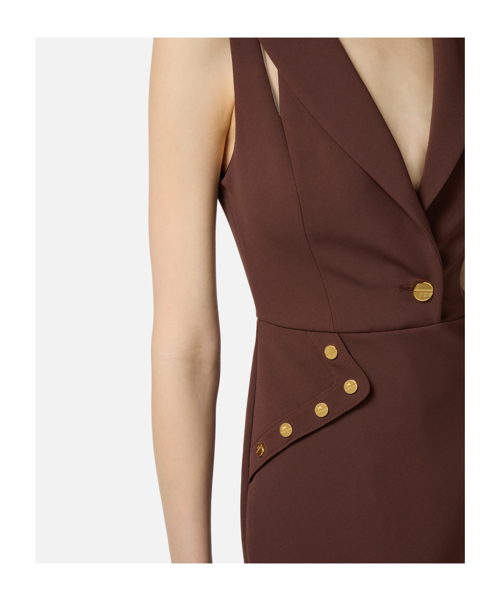 Elisabetta Franchi Mini Dress In Double Layer Crêpe Fabric With Jewel Buttons In Red