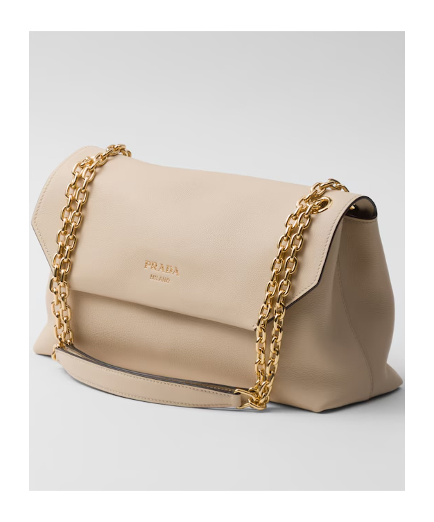 Prada Medium Leather Shoulder Bag In Travertine