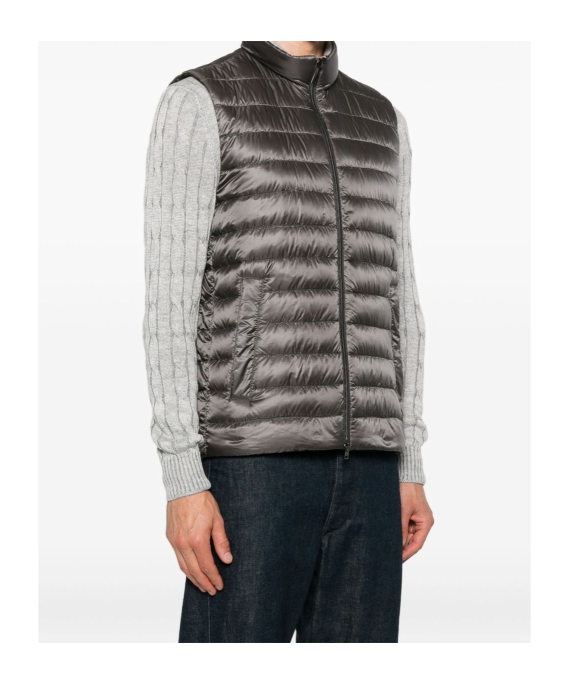 Herno Quilted High Neck Sleeveless Vest With Side Pockets In Gray
