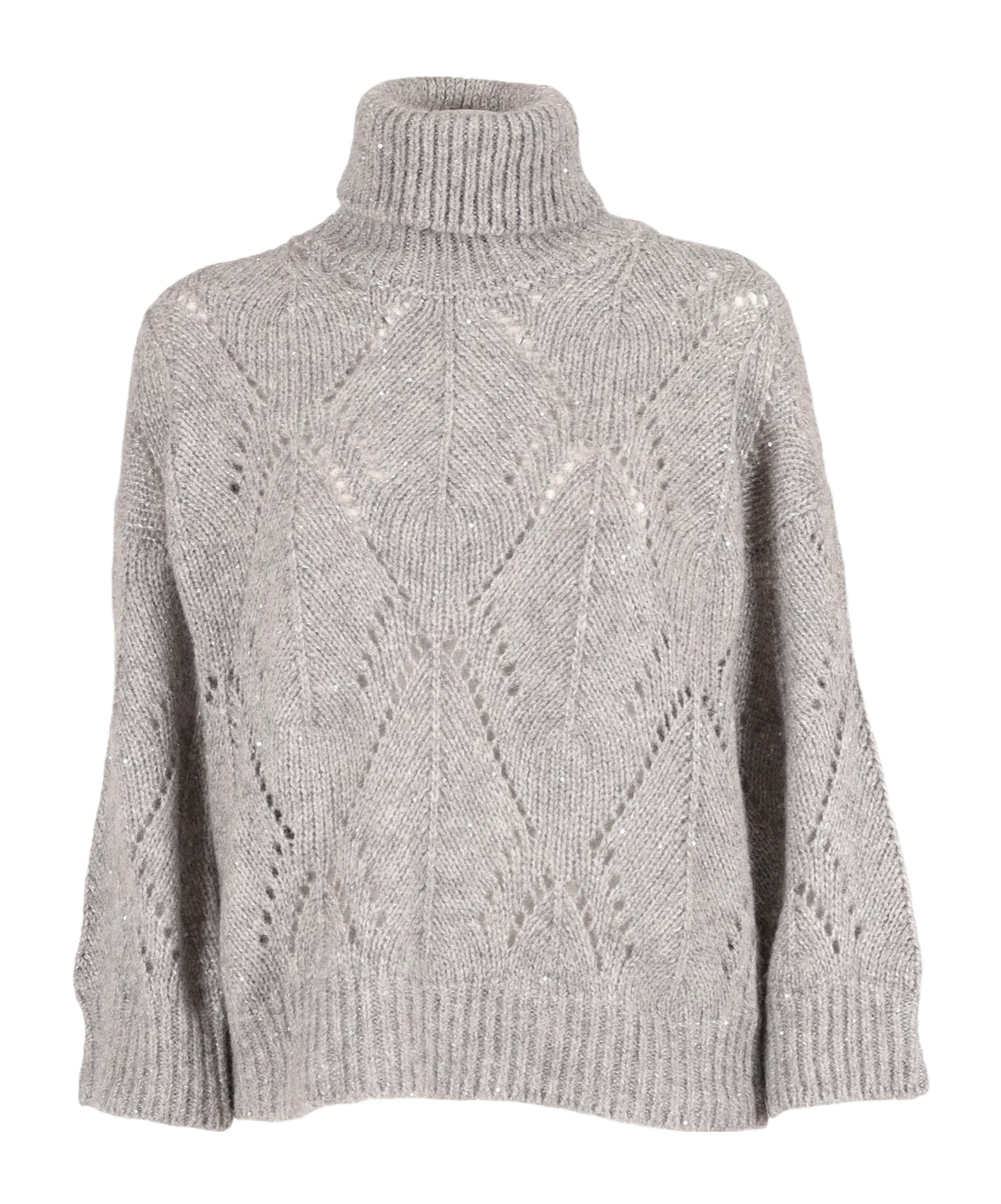 Peserico Textured Knit Sweater With Classic Round Neckline In Gray