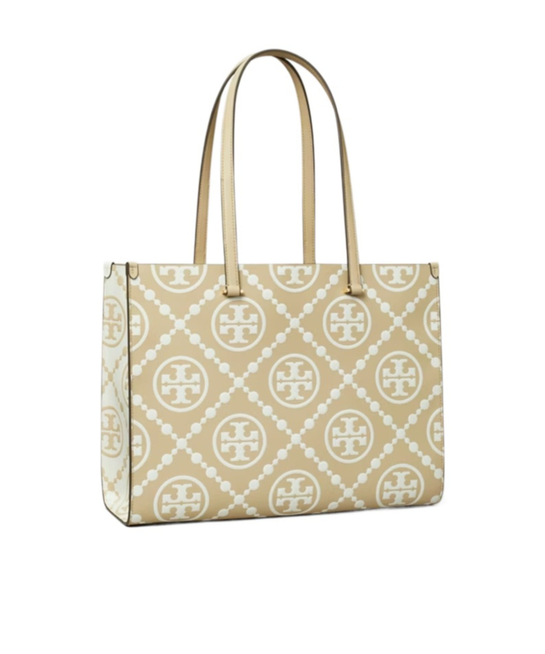 Tory Burch T Monogram Embossed Leather Tote Bag In Light Brown