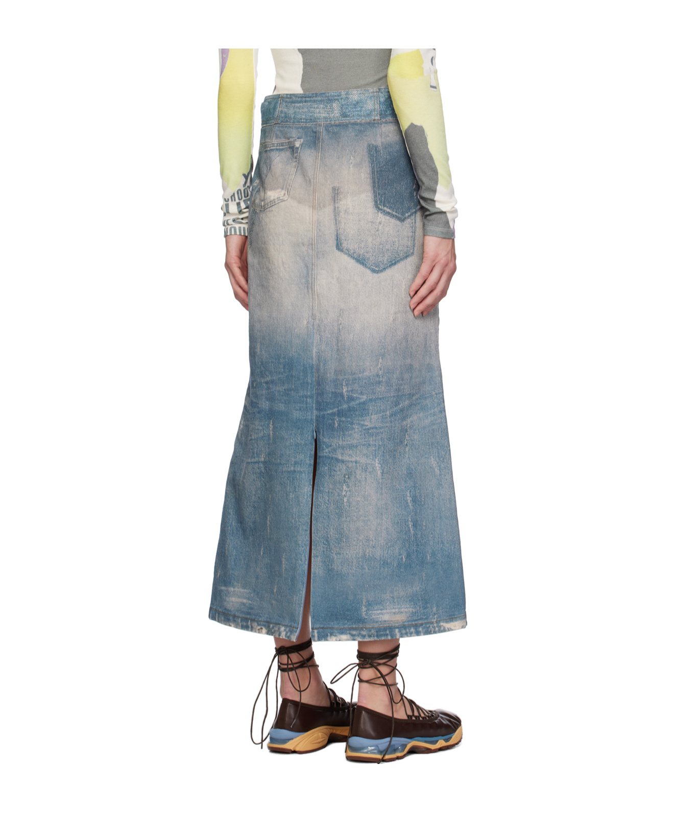 Open Yy Blue Jean Effect Denim Maxi Skirt In Blue