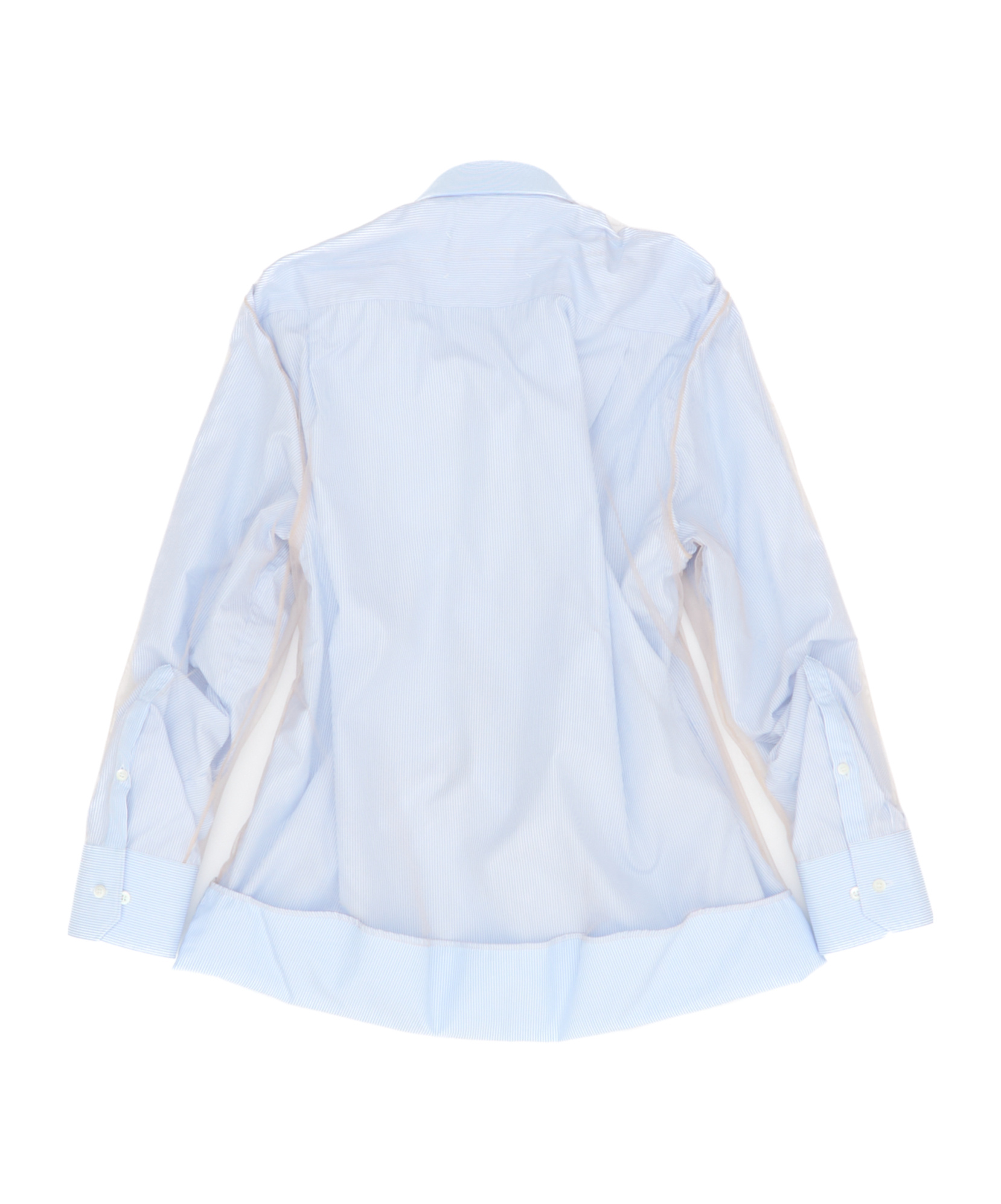 Maison Margiela Stripe Ruffle Long Sleeve Cotton Button-down Shirt In Blue