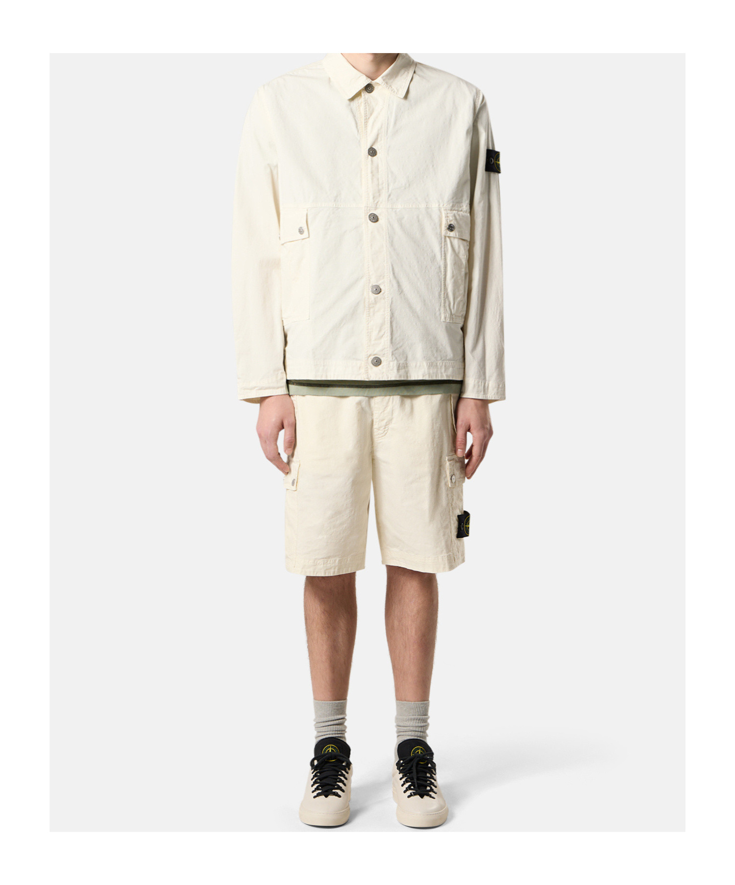 Stone Island Comfort Fit Cargo Bermuda Shorts With Elasticated Waistband In Ivory