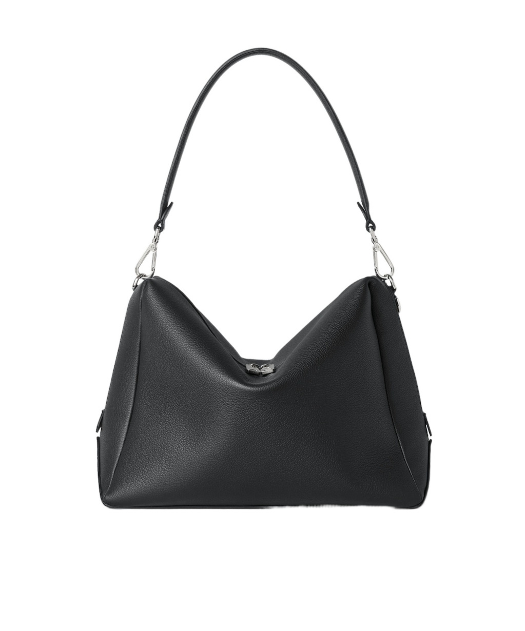 Fendi Medium Shoulder Bag Adjustable Strap Metal Hardware Textured Finish In Black