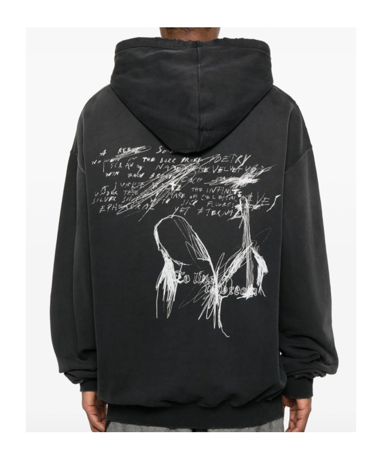 Ann Demeulemeester Black Olly Sketchbook High-comfort Hoodie In Black