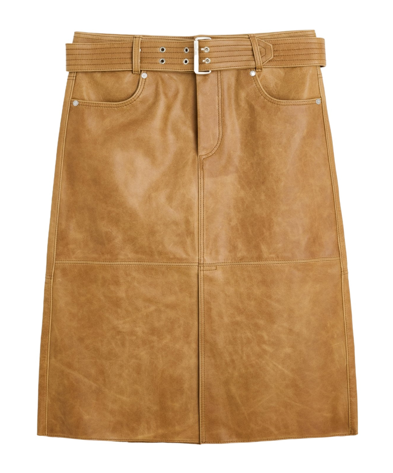 Our Legacy Belted Brown Leather Midi Skirt In Brown