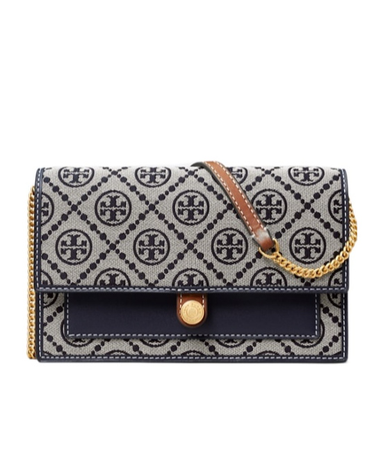 Tory Burch T Monogram Chain Wallet In Gray