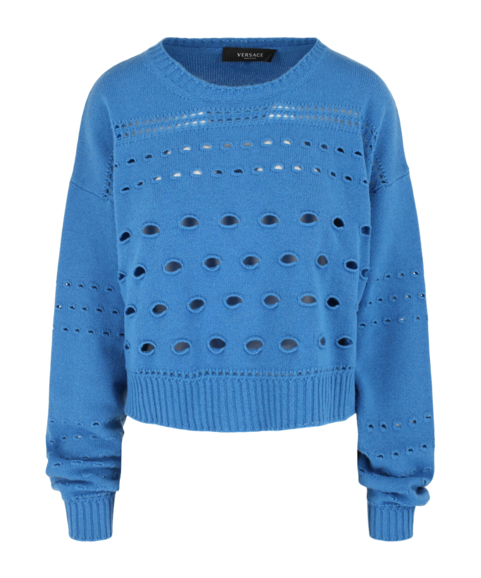 Versace Round-collar And Long-sleeved Knitted Sweater In Blue