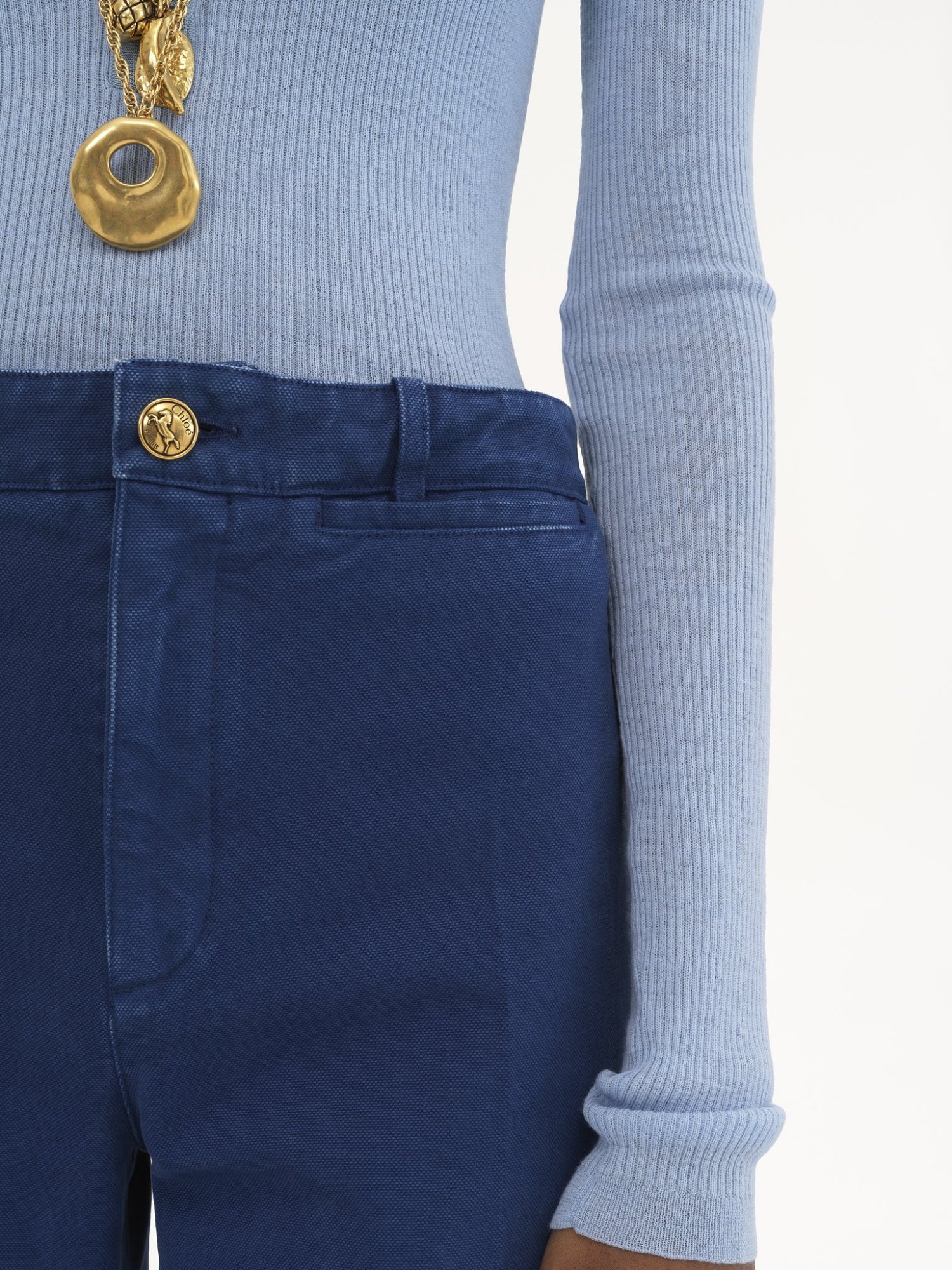 Chloé Cotton Canvas Bell Bottoms In Blue
