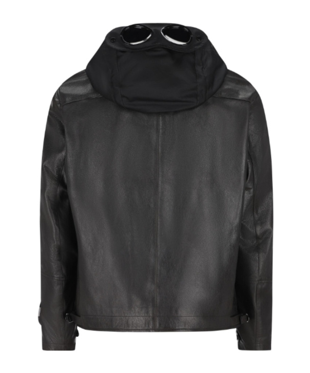C.p. Company Goggle-detail Leather Jacket In Black